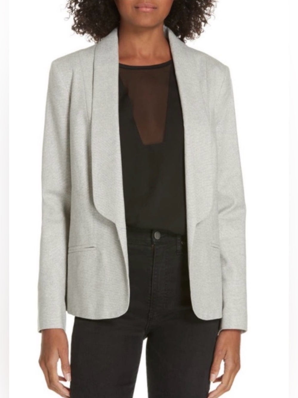 Helene Berman Silver Metallic Open-Front Shawl Collar Blazer